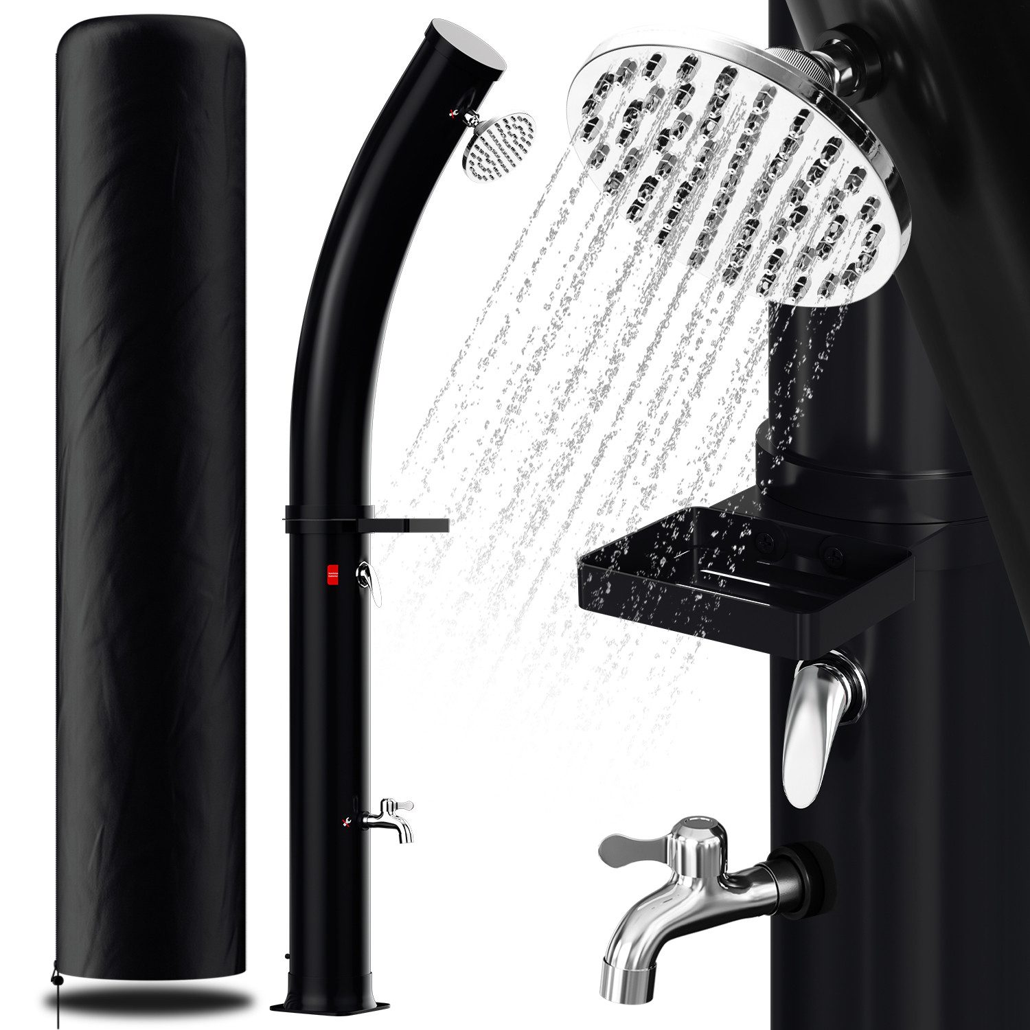 Clanmacy Gartendusche Solardusche 35L Gebogen mit Fußstempel Schutzhaube Gartendusche Solar (1 St)