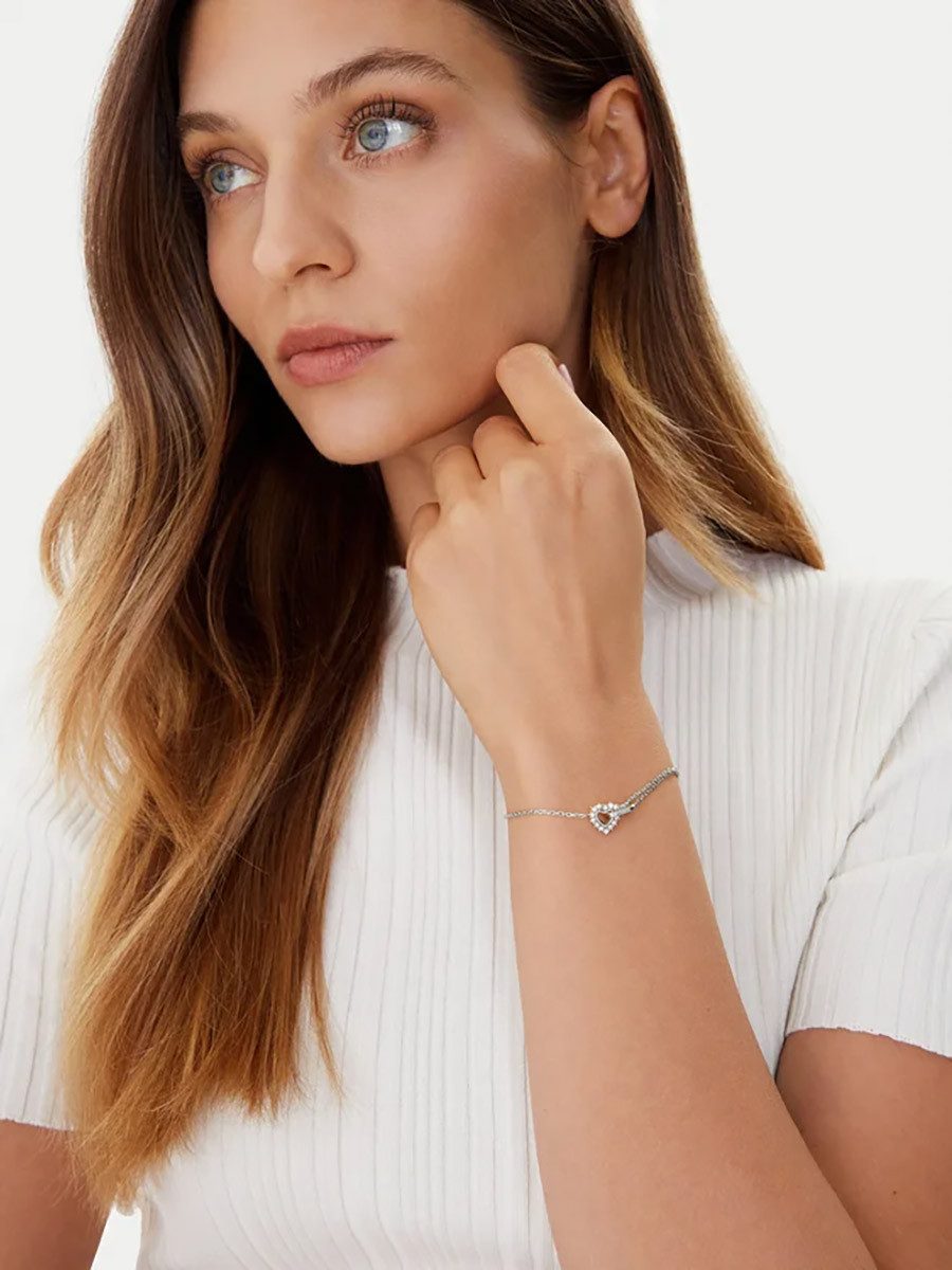 Guess Edelstahlarmband JUBB05534JWRHS, für Damen Infinity Herz Kristall S