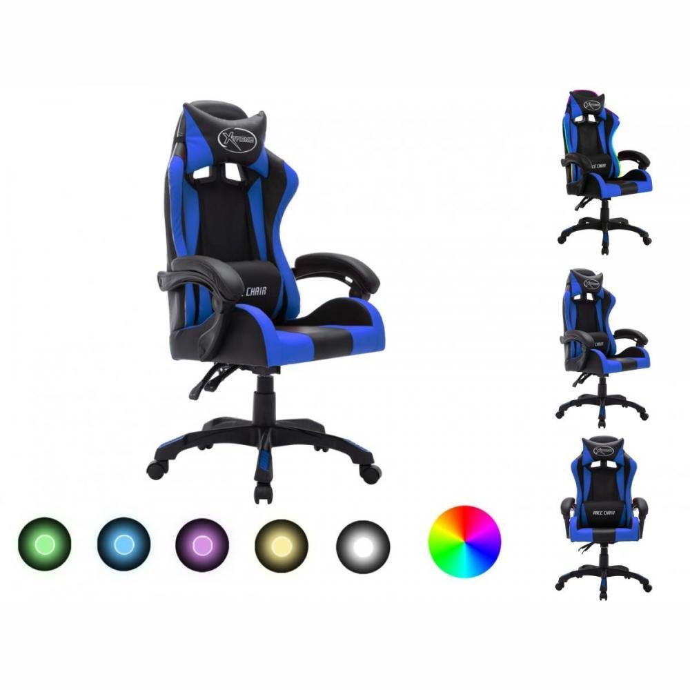 vidaXL LED-Leuchten Bürostuhl Bürostuhl mit und RGB Kunstlede Gaming-Stuhl Blau Schwarz