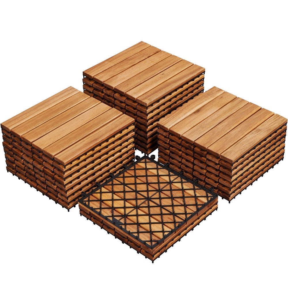 Yaheetech Holzfliesen, 27 St., Balkonfliesen 30x30 cm Gartenfliesen Klicksystem