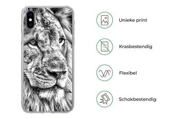 MuchoWow Handyhülle Porträt - Löwe - Schwarz und weiß, Handyhülle Apple iPhone Xs, Smartphone-Bumper, Print, Handy