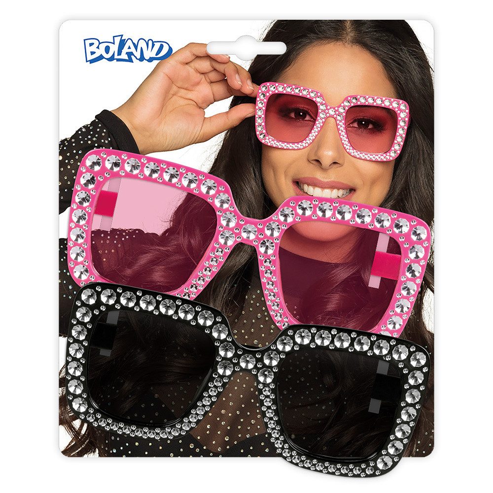 Kostüm Partybrillen Set Bling Bling 2 Brillen in Schwarz und Rosa mit Strass