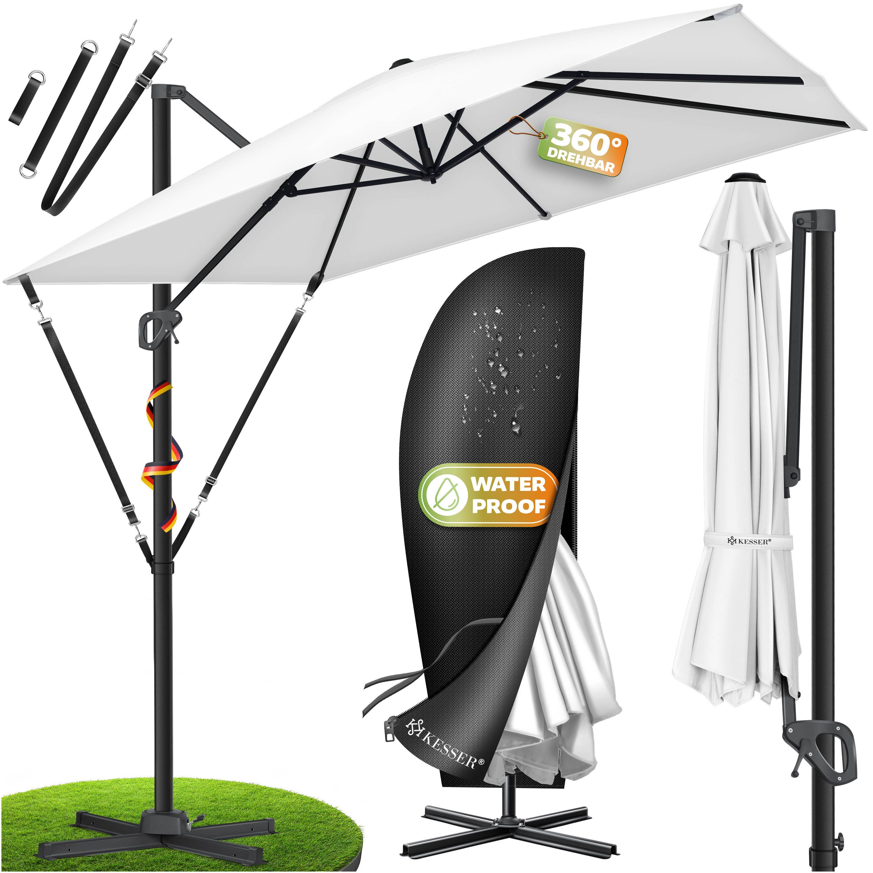 KESSER Ampelschirm, Sonnenschirm SUN XL 300 300 cm Inkl. Abdeckung 360° Drehbar & Neigbar