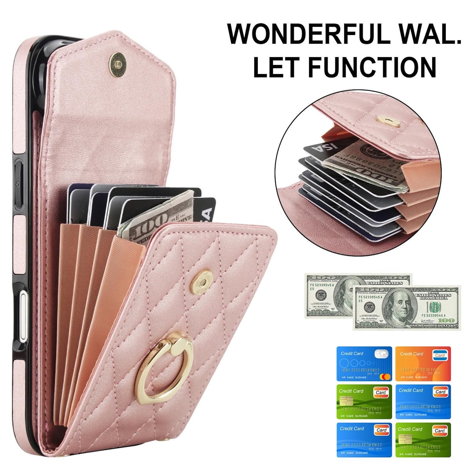 Wigento Handyhülle Für Apple iPhone 17 Air Crossbody Kunstleder Rhombic Hülle Rose Gold, Mit Kartenfächern, RFID-Schutz, Gurt