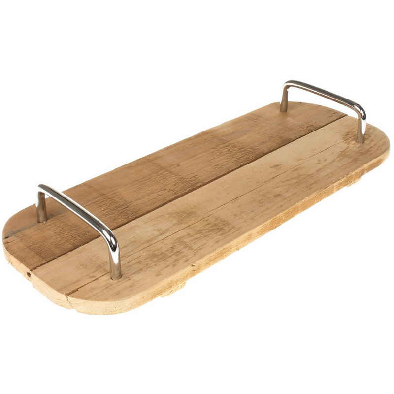 Macosa Home Dekotablett Tisch-Deko Küchendeko Kerzenteller Servierplatte mit Griff modern (Holztablett), Holztablett 40 cm lang Metallgriffe Dekotablett Holz Tisch-Deko