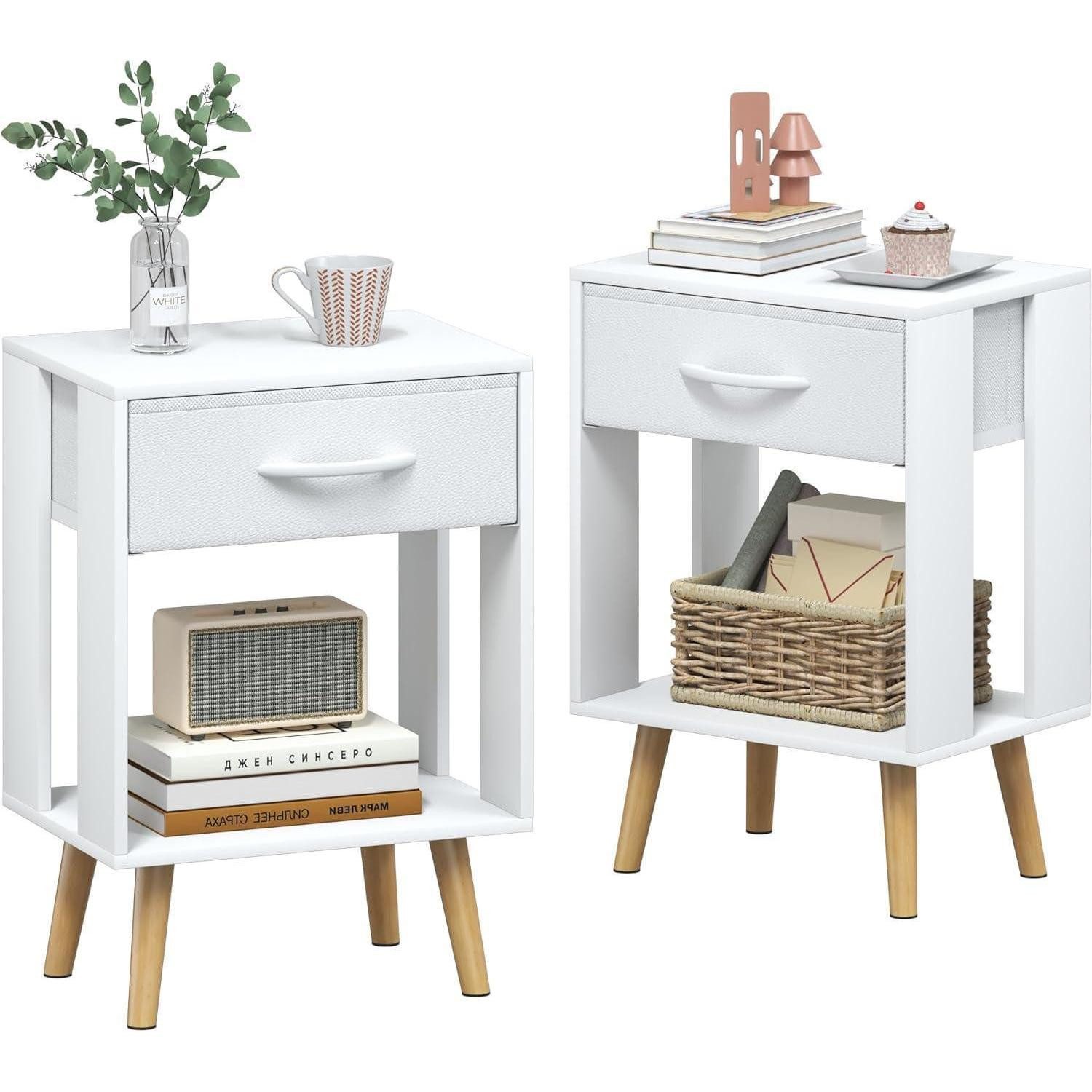 Nachttisch Nachttisch 2er Set Weiß mit Schubladen 40x30x60 cm - Geschenk für