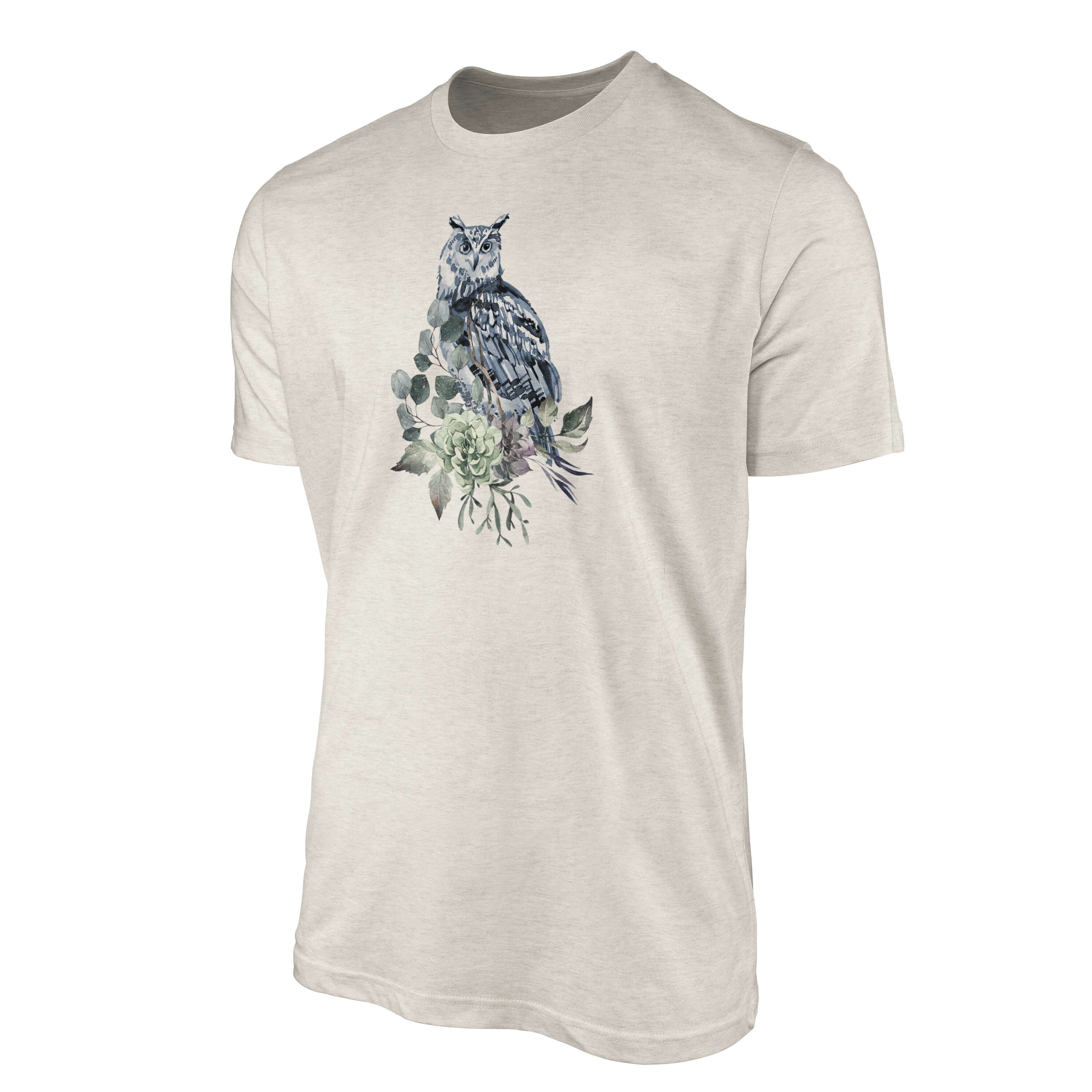 Sinus Art Farbe Aquarell Motiv Bio-Baumwolle Ökomode Eule T-Shirt (1-tlg) Nachhaltig Organic T-Shirt Herren Shirt