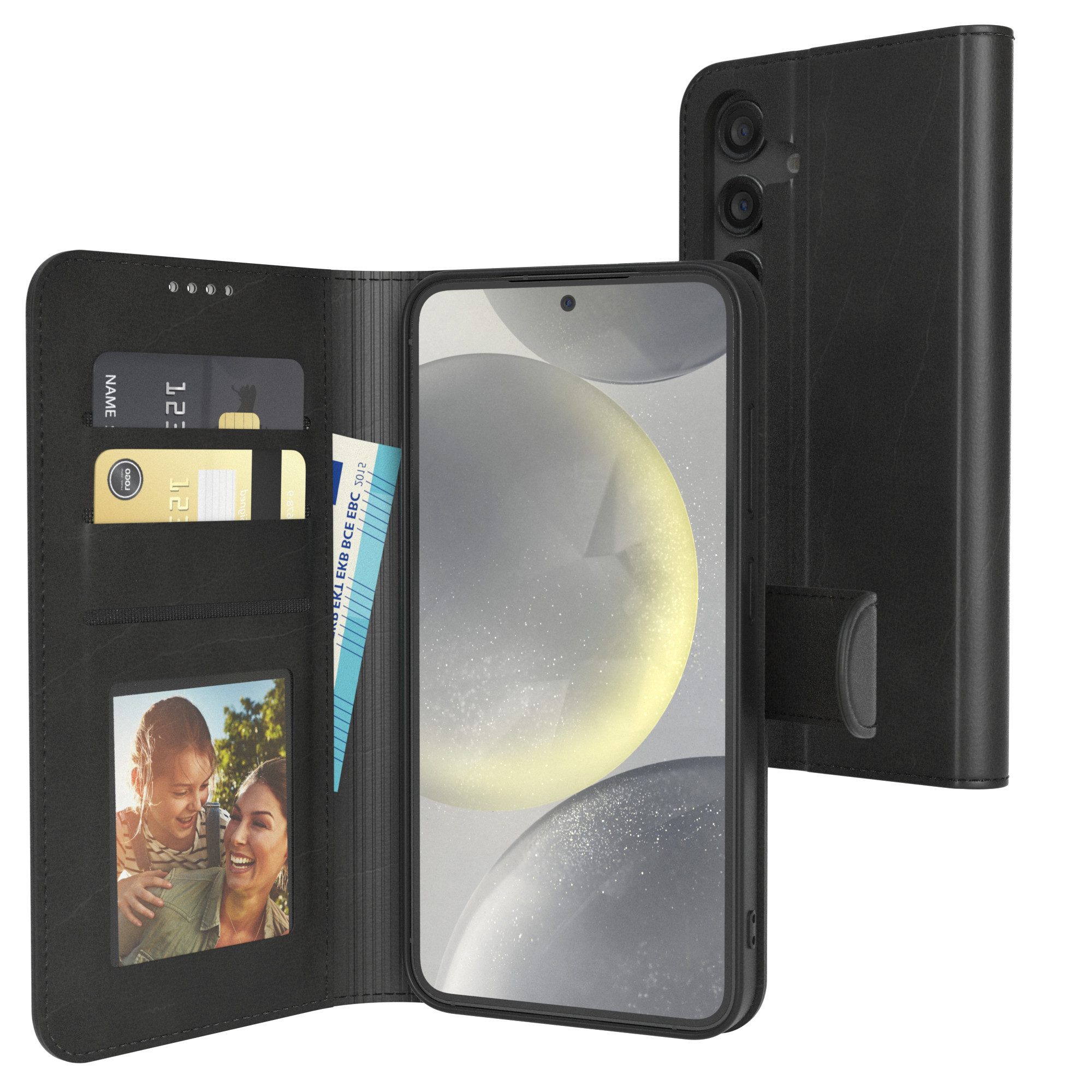EAZY CASE Handyhülle Business Handytasche Kartenfach Samsung Galaxy S24 6,2 Zoll, Schutzhülle mit Standfunktion zum Aufklappen aufstellbar Etui Schwarz