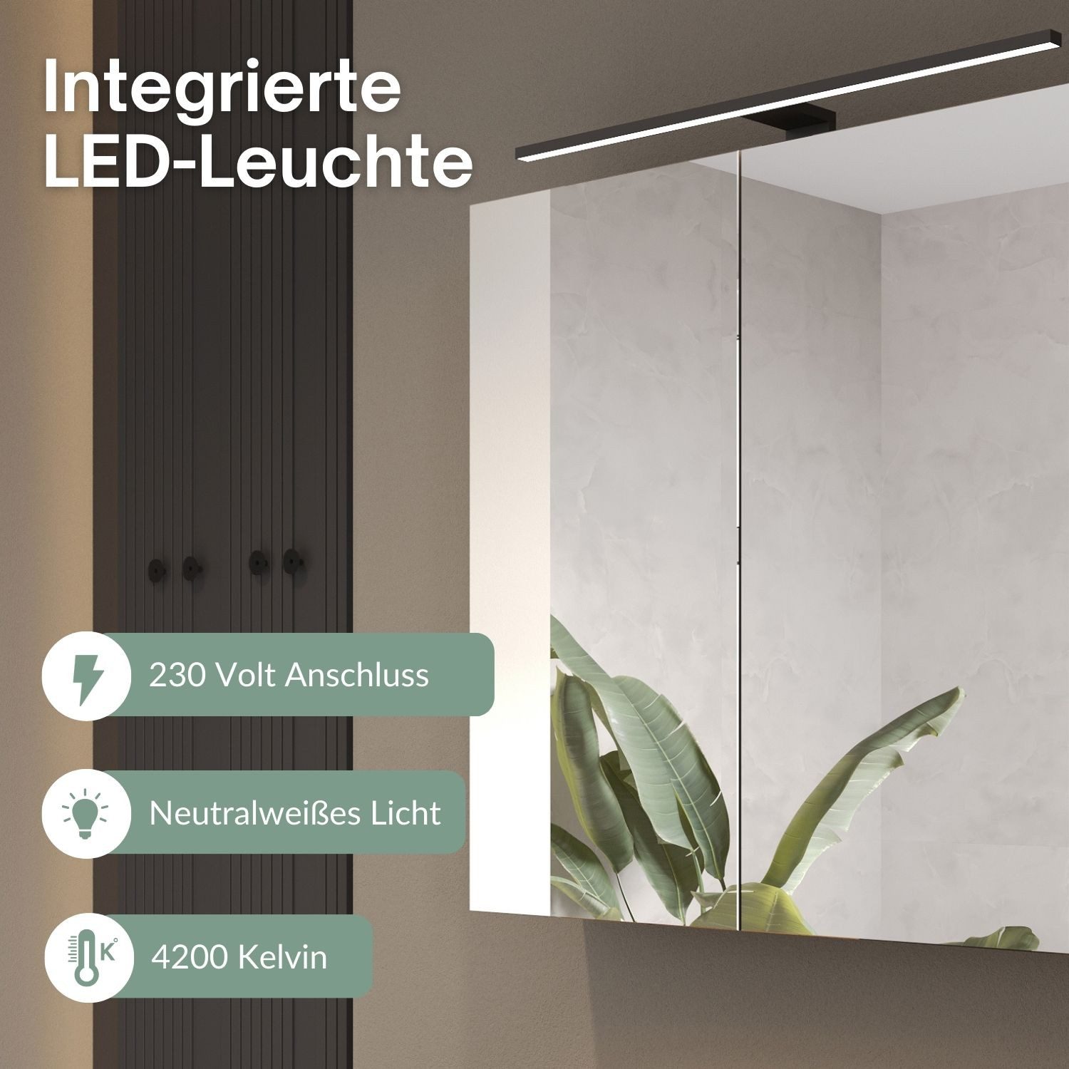 Planetmöbel Spiegelschrank ARIA Badschrank 100 cm mit Beleuchtung & Steckdose, Glaseinlegeböden (Spiegelschrank Bad 100 cm mit Beleuchtung und Steckdose, Badspi – Bild 5 von 5