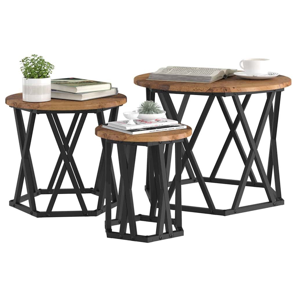 vidaXL Couchtisch Nesting Beistelltisch 3 Stk. Altholz 53 x 53 x 40 cm (3-St)