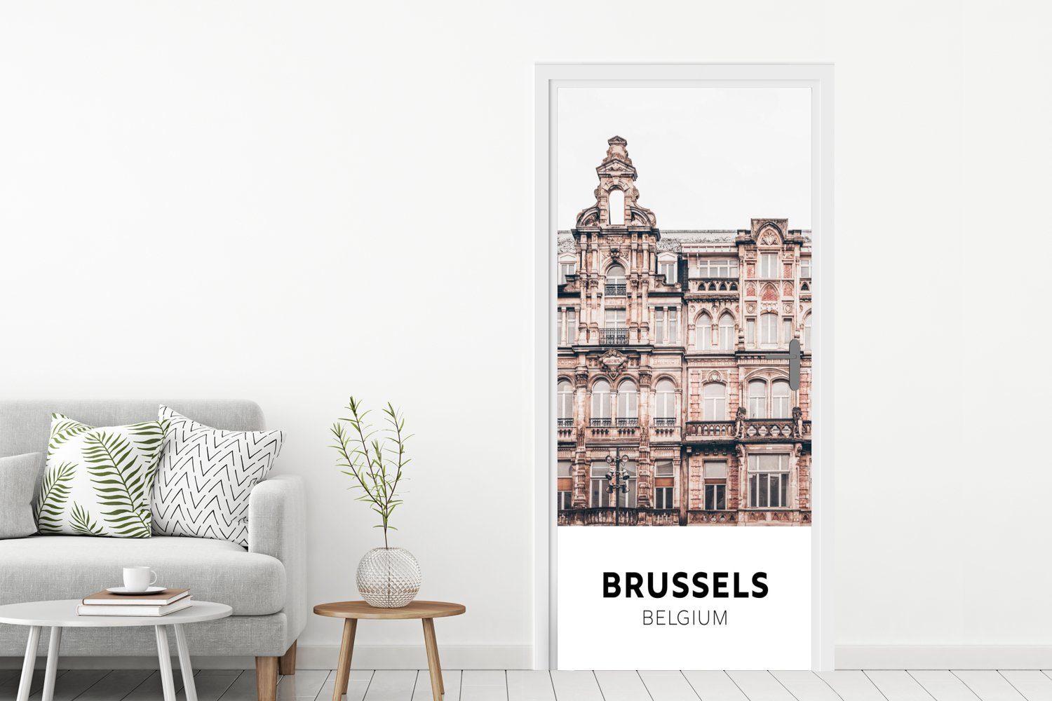 Türaufkleber, cm Türtapete Belgien 75x205 St), Häuser, - (1 für bedruckt, - MuchoWow Brüssel Matt, Tür, Fototapete