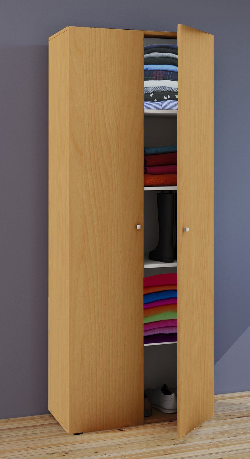 VCM Kleiderschrank Vandol 70x178x40cm Holz Kleiderschrank, 5 Fächer, 2 Drehtüren, erweiterbar