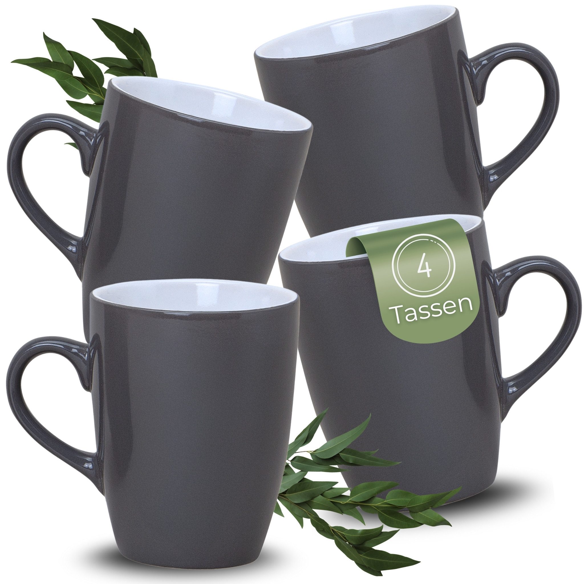 matches21 HOME & HOBBY Tasse Kaffeetassen 4er Set aus Keramik 340ml, Teetassen in Grau, 4-tlg., Keramik, Moderne Kaffeebecher Spülmaschinenfest & Mikrowellengeeignet