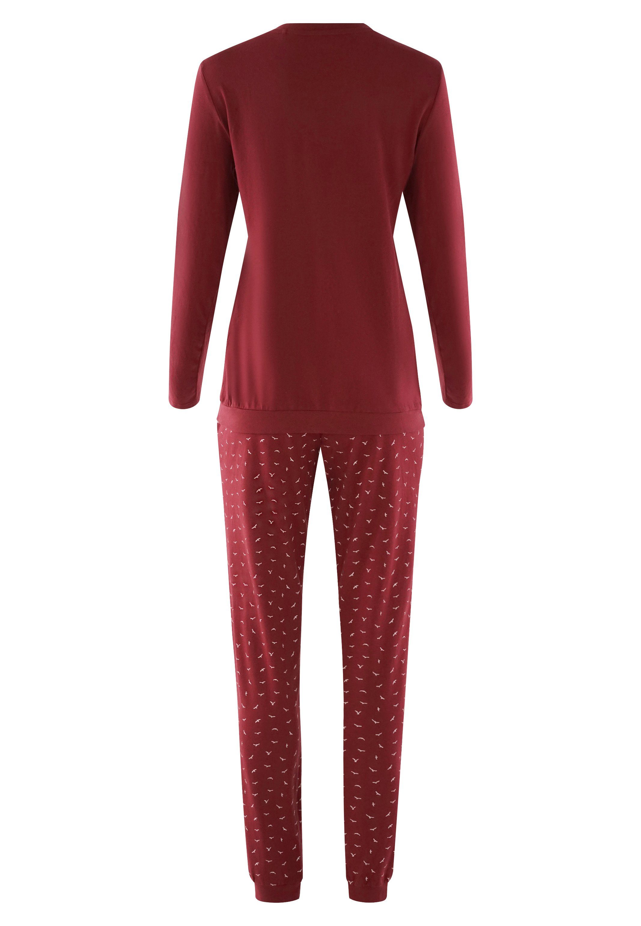 seidensticker Pyjama Basic (Set, 2 tlg) Schlafanzug lang mit Bündchen -  Baumwolle - Baumwolle -, Einfarbiges Oberteil und gemusterte Hose