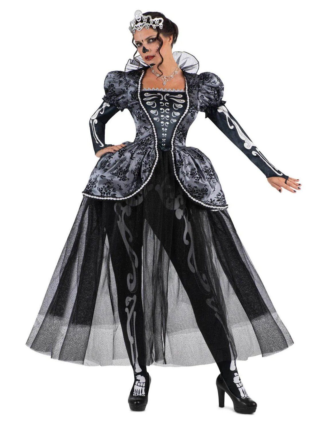 Viving Costumes Monster-Kostüm Luxus Skelettkönigin Kostüm für Damen schwarz silber