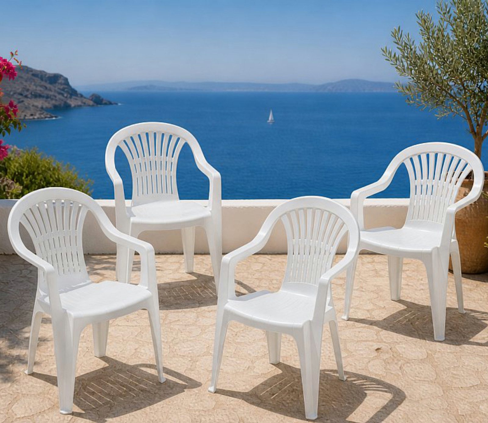 Progarden Gartenstuhl Kunststoff Weiß 4 er Set (Set, 4 St), UV-Beständig, Robust, Wetterfest, Made in Italy, Hochwertig
