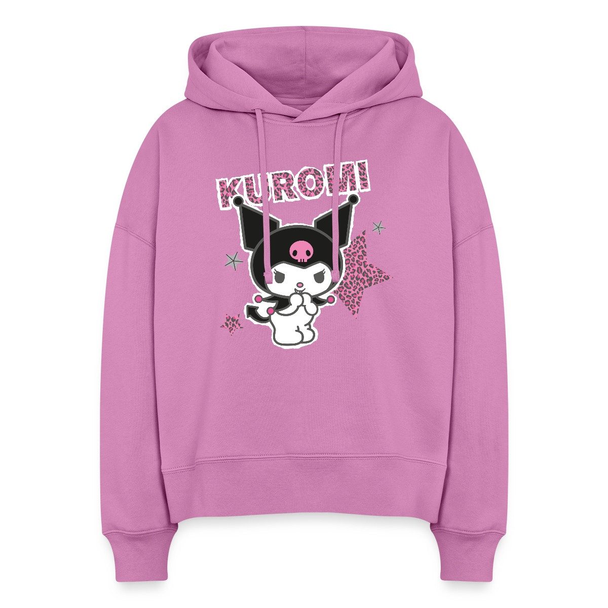 Hoodie Kuromi Mit Schriftzug Leo Stil Frauen Boxy Organic Hoodie