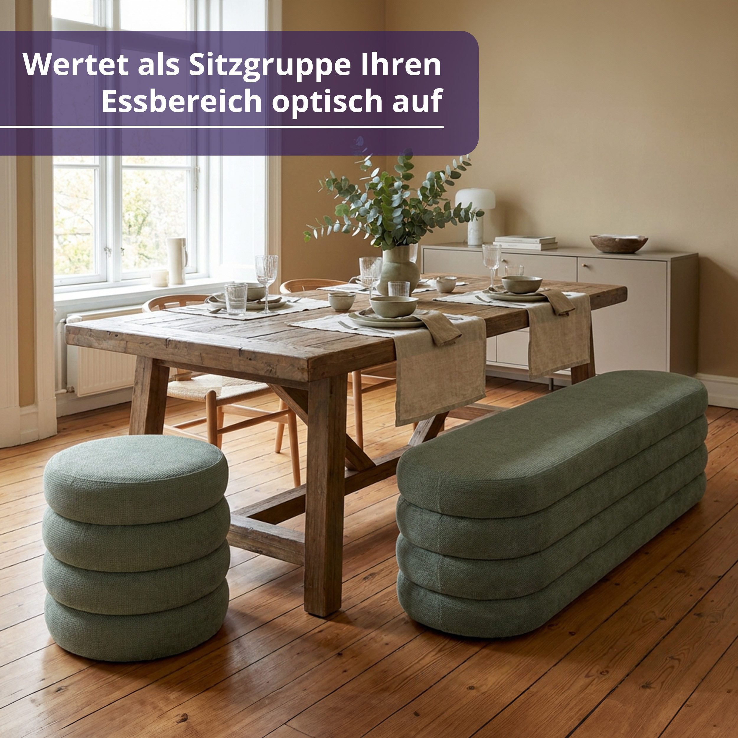 KHG Polsterhocker Sitzhocker mit Stauraum 43 x 43 cm, Webstoff Grün (Indoor-Hocker), Sitzfläche abnehmbar, Hocker mit Stauraum, bis 110 kg belastbar – Bild 5 von 5
