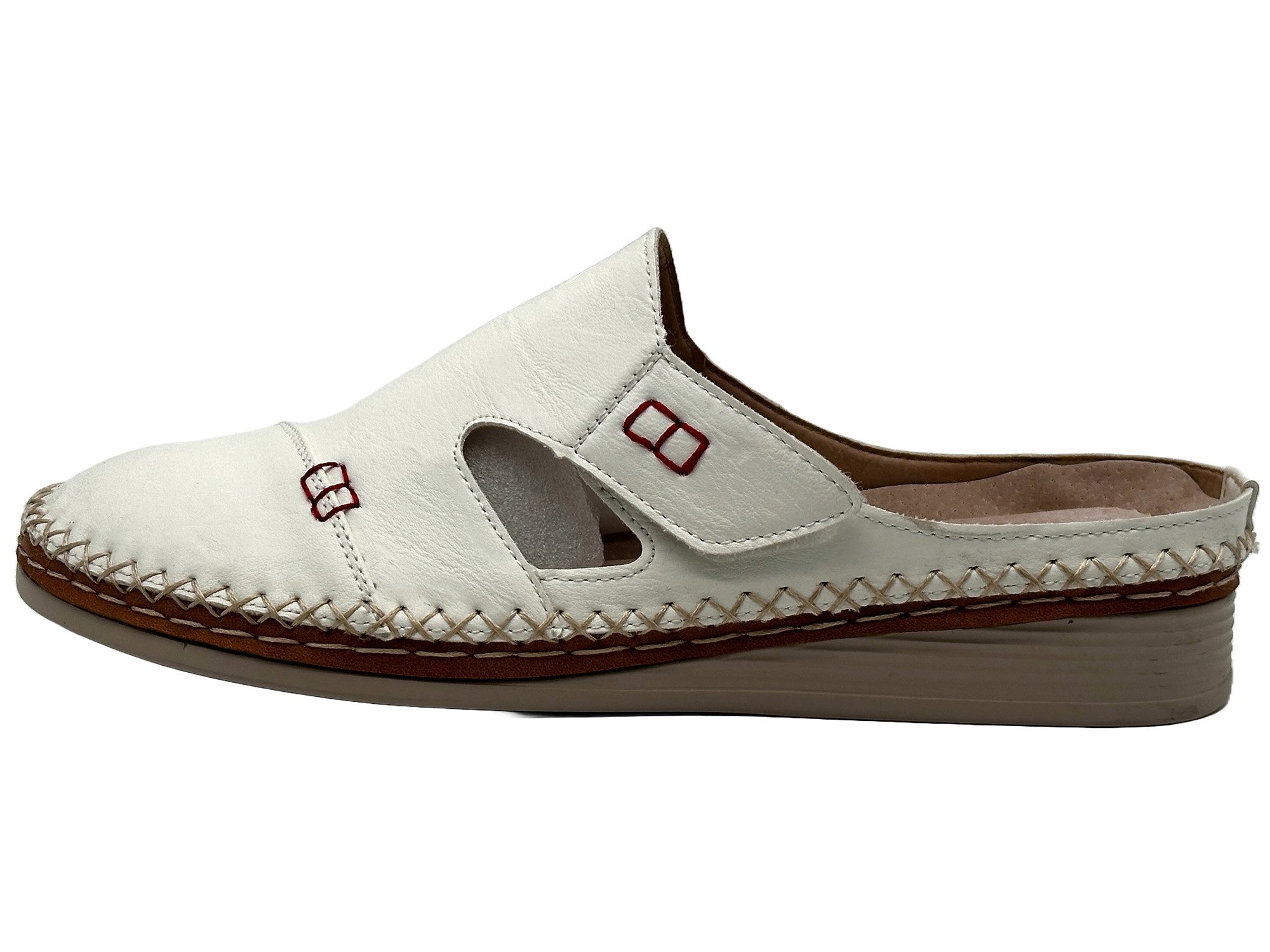 Bequeme Damen-Pantolette mit Klettverschluss und Ziernähten Pantolette