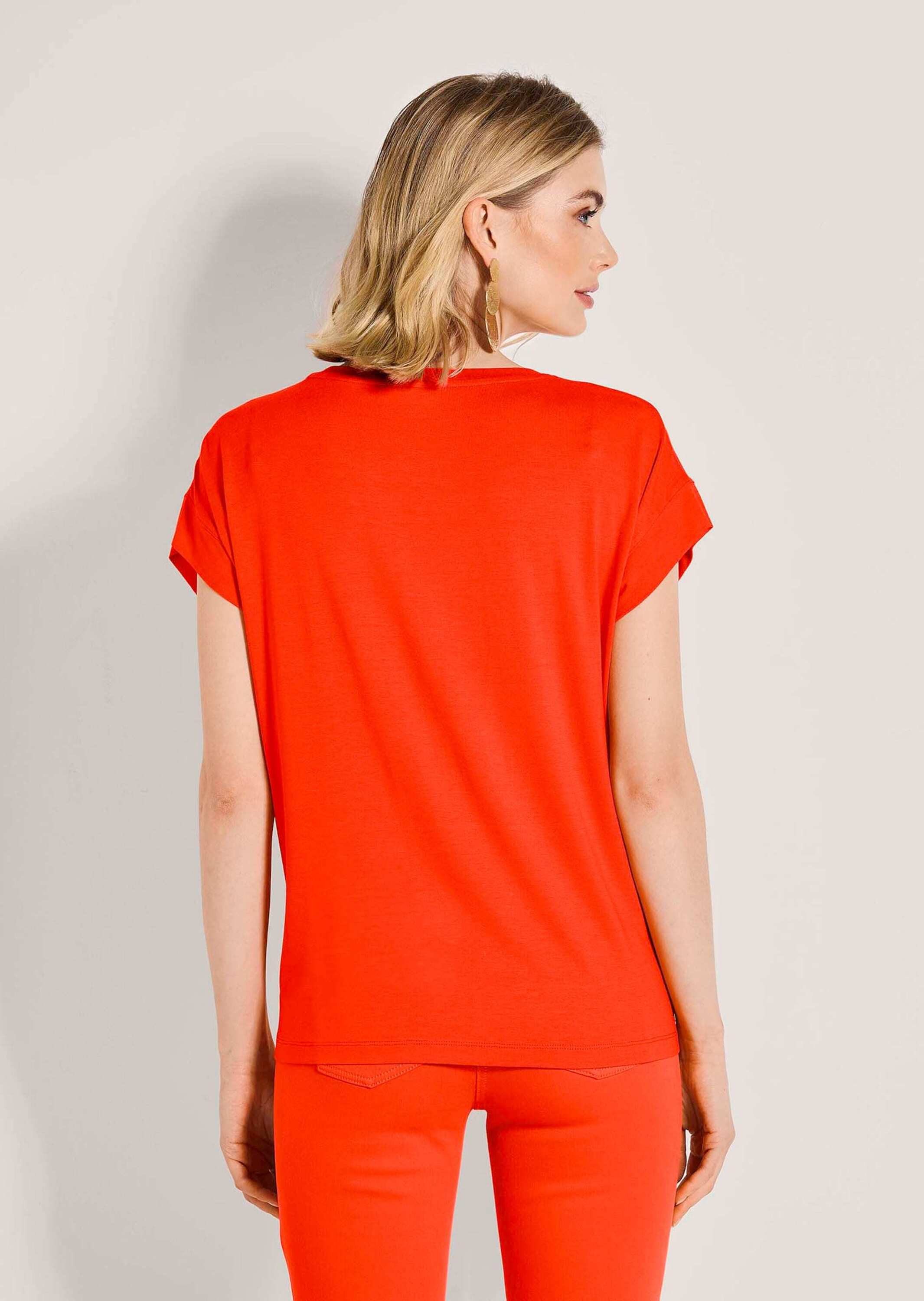 MADELEINE Kurzarmshirt Elegantes T-Shirt mit Glanzeffekten Blumenmotiv mit Pailletten, Rundhalsausschnitt, Kurzarm