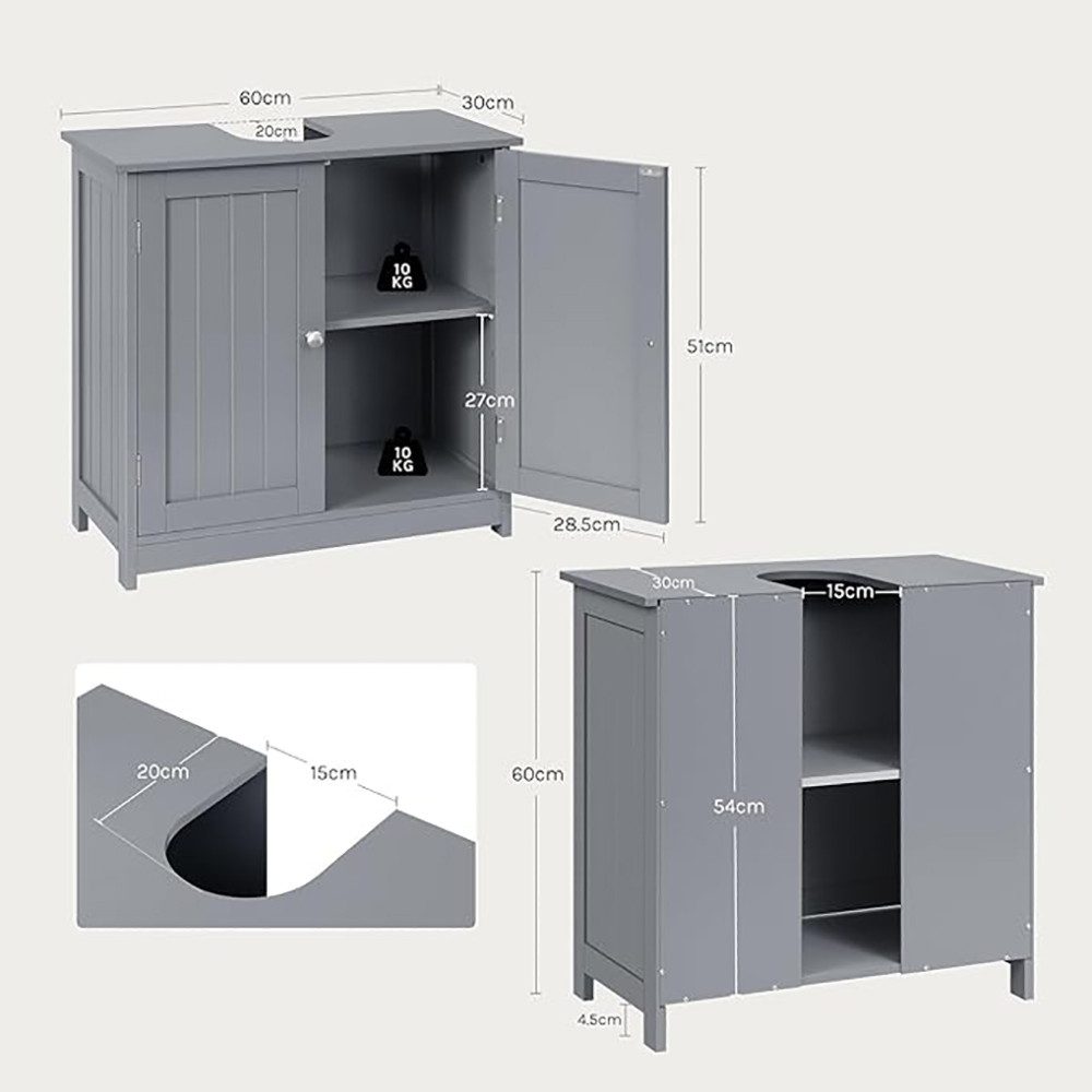 Woltu Waschbeckenunterschrank (1-St) Badezimmerschrank mit 2 Türen, 60x60x30cm, Holz