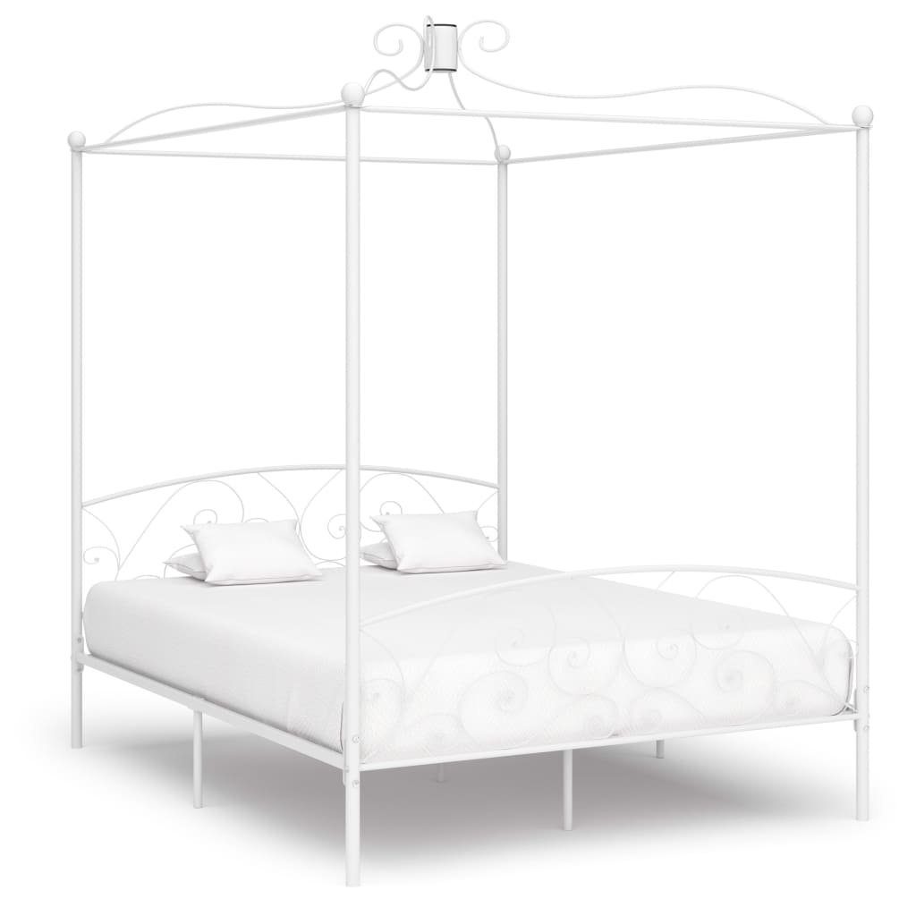 vidaXL Bett Himmelbett-Gestell Weiß Metall 160 x 200 cm