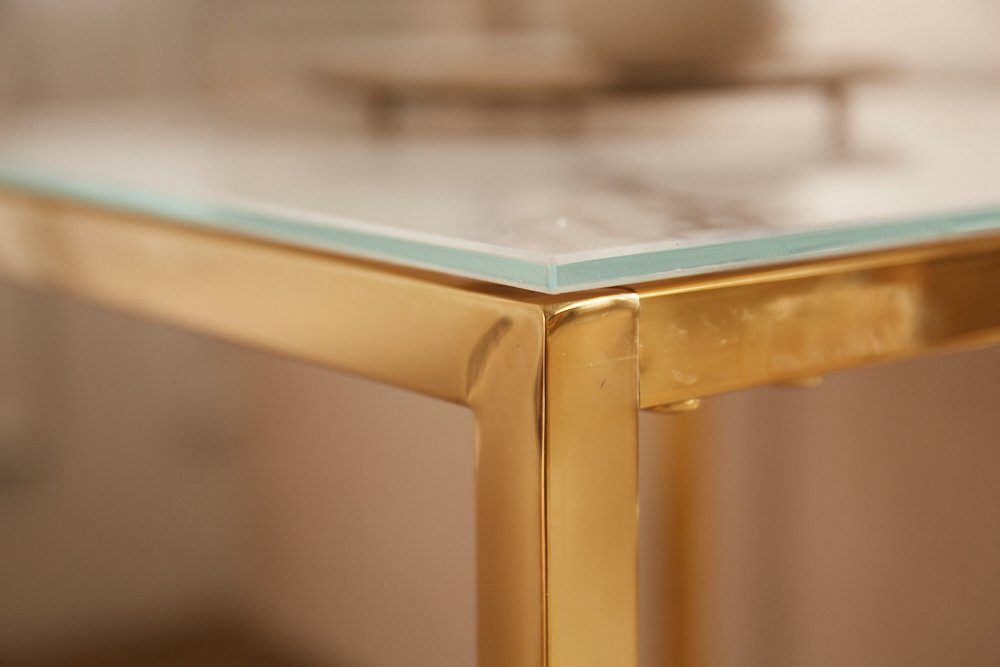 riess-ambiente Beistelltisch ELEGANCE · 2-St), Marmor-Dekor weiß · · · Barock / eckig 40cm gold Metall (Set, Wohnzimmer · Kristallglas