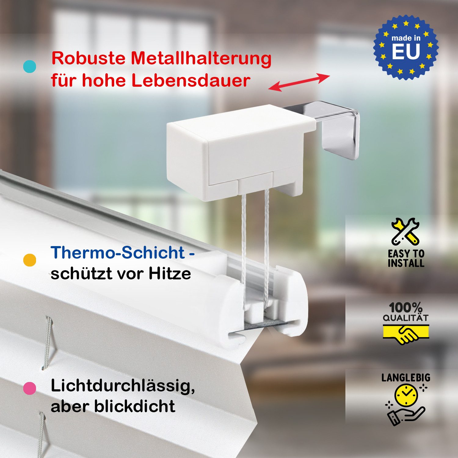 Rikmani Plissee Thermo Klemmfix ohne Bohren Creme 40x100 cm, blickdicht, Klemmfix, Thermo-Wärmeschutz, blickdicht, Stufenlos – Bild 4 von 5