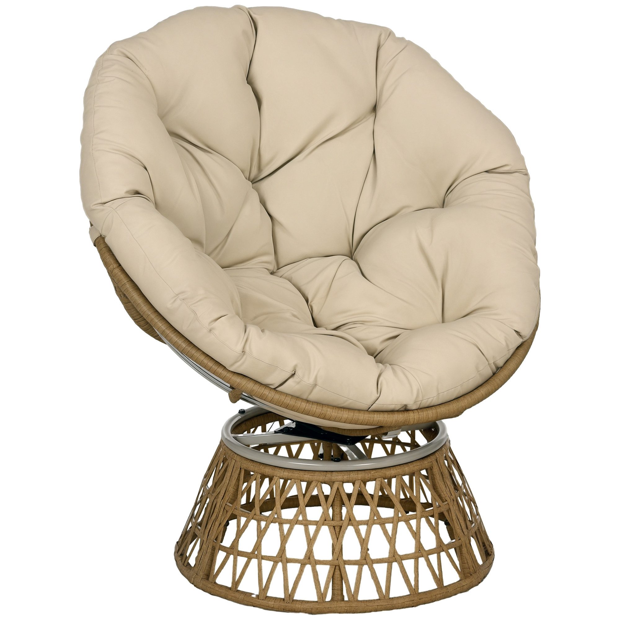 Outsunny Gartensessel Papasansessel (Rattan Sessel, 1-St., Korbsessel), Verstellbare Fußstütze 85 x 70 x 82 cm Khaki