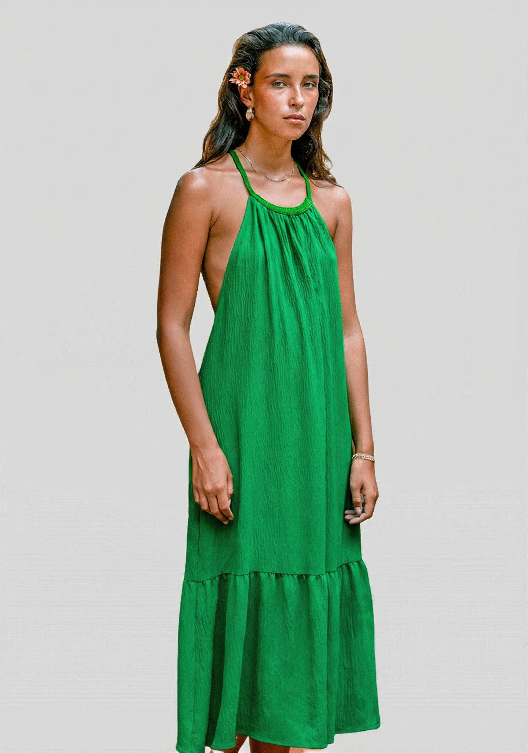 Cupshe Maxikleid Rückenfreies ärmelloses Kleid mit Rüschensaum