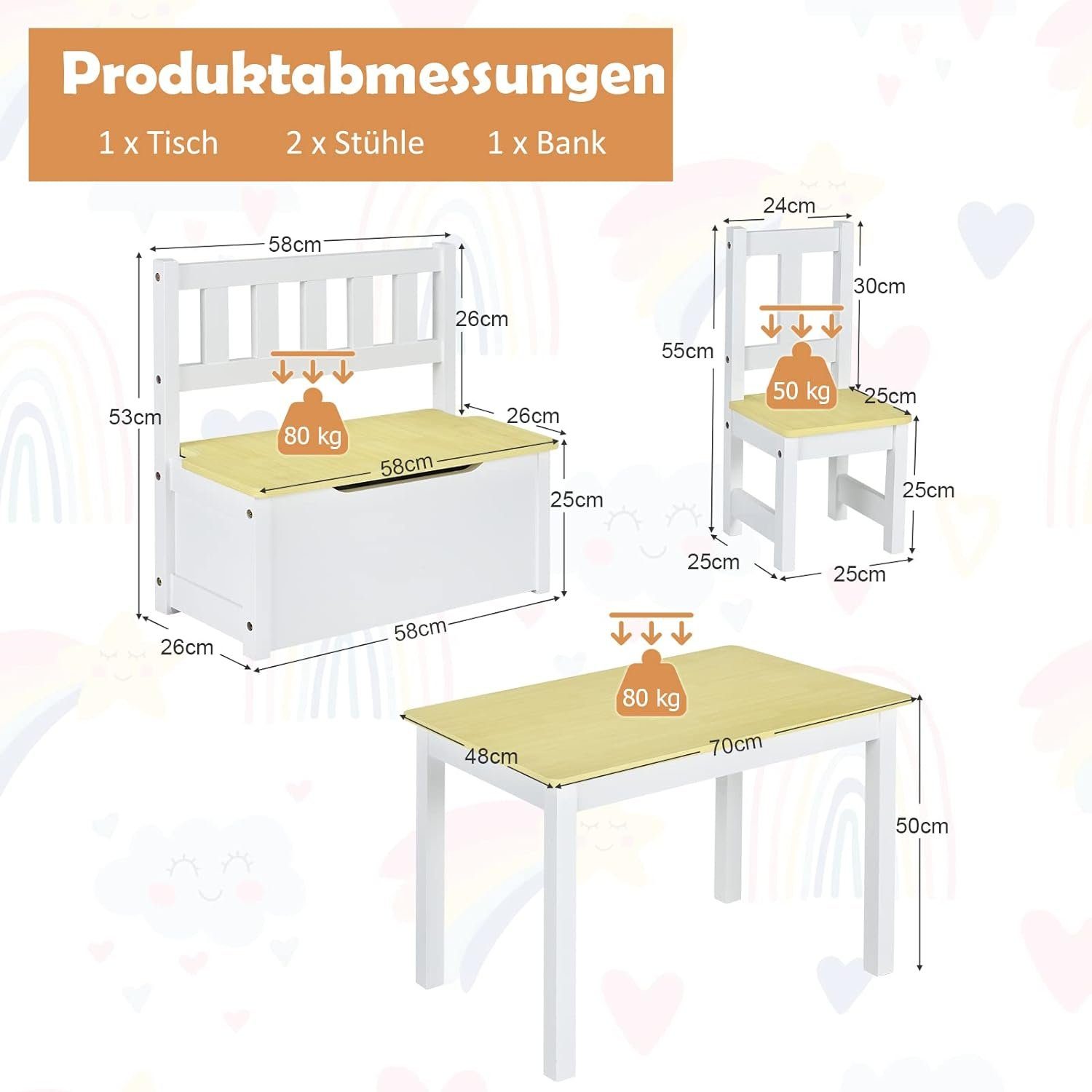 (Set), 2 Kindersitzgruppe natur Tisch TLG., KOMFOTTEU 4 und Stühle