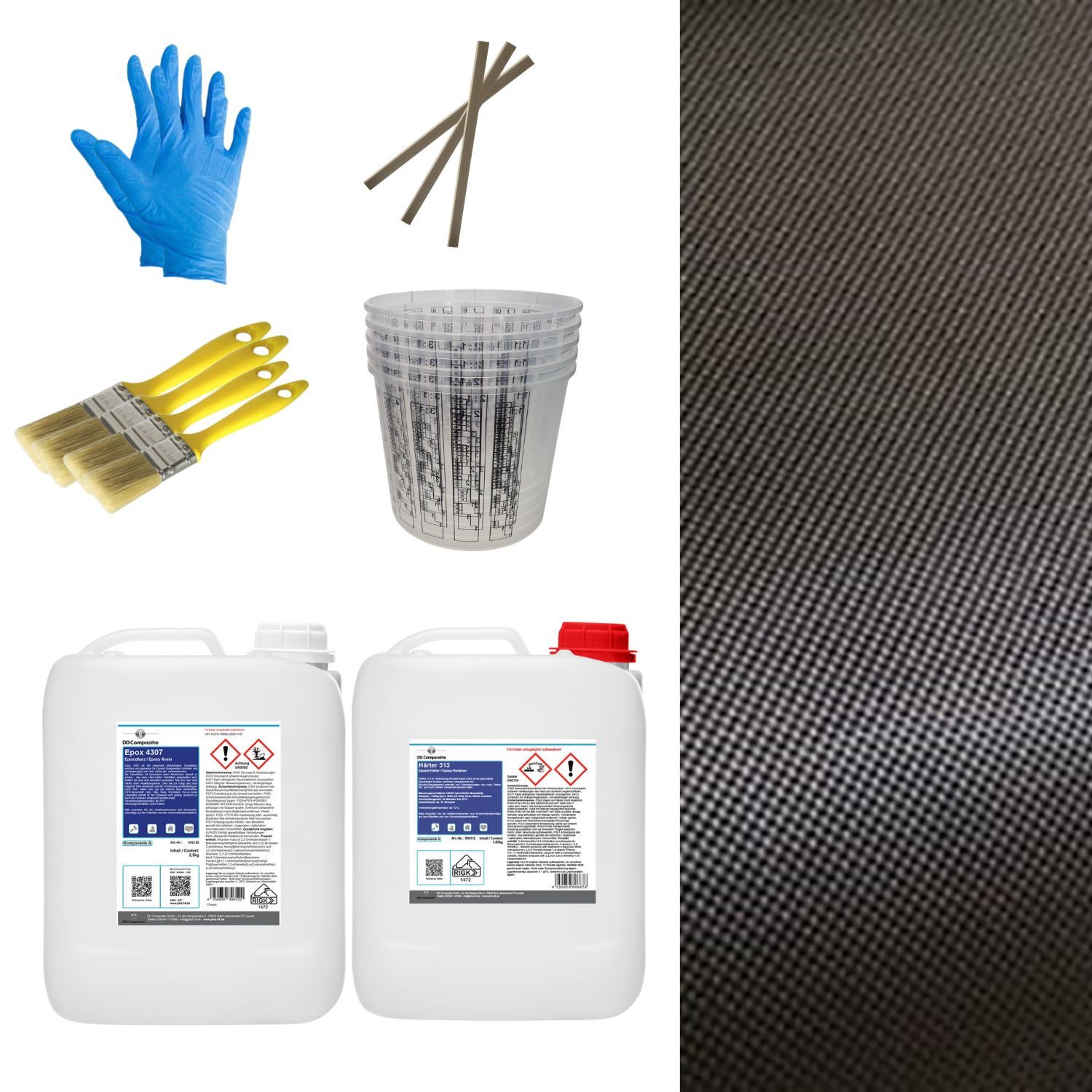 DD Composite Reparatur-Set Carbon Komplett-Set 5,0m² Leinwand, Set, 1-St., Reparaturset, Carbongewebe mit Epoxidharz