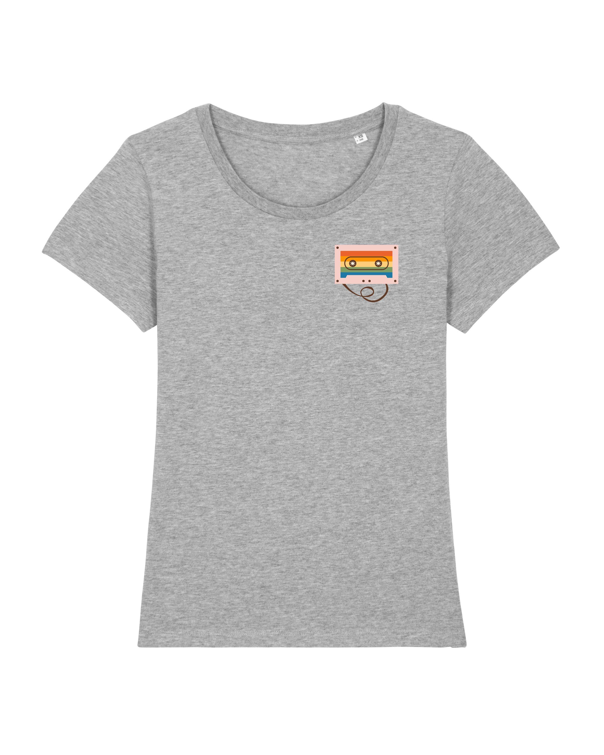 grau (1-tlg) Apparel Print-Shirt Cassette Rainbow meliert wat?