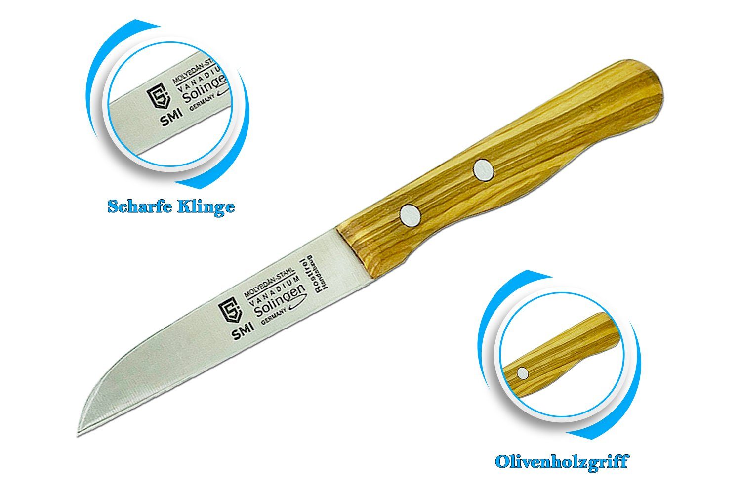 SMI Tomatenmesser Solingen Tomatenmesser Küchenmesser 2-tlg Schälmesser Obstmesser Holz, Wellenschliff und gerade
