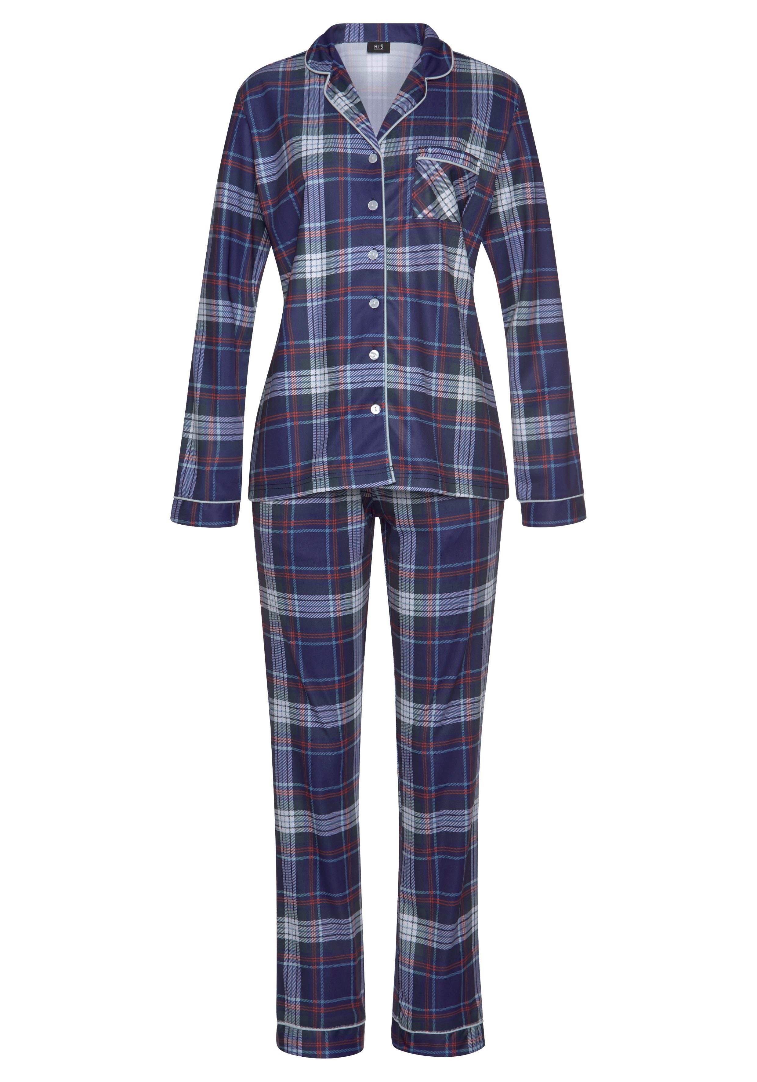 Allover-Karomuster Pyjama dunkelblau-kariert Flanell 2 (Set, mit H.I.S tlg) aus