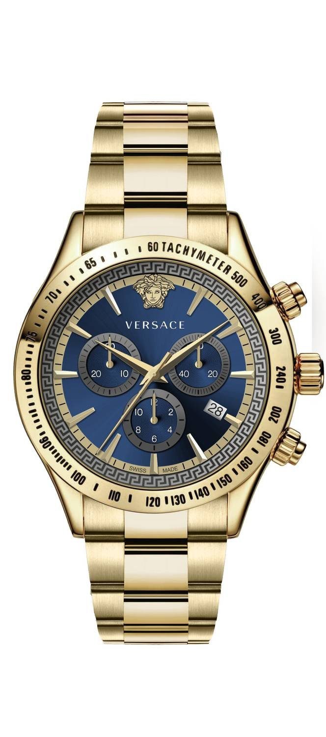Versace Schweizer Uhr CHRONO CLASSIC, Versace Herrenuhr Chrono Classic Gold  Stahl Blau Zifferblatt 44mm VEV700619 | Schweizer Uhren
