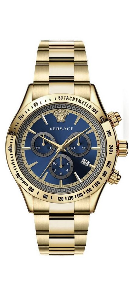Versace Schweizer Uhr CHRONO CLASSIC, Versace Herrenuhr Chrono Classic Gold  Stahl Blau Zifferblatt 44mm VEV700619