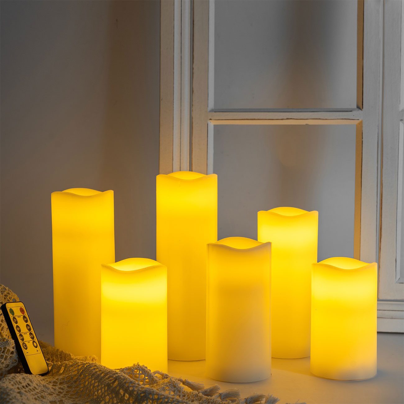 Casativo LED-Kerze ED-Echtwachskerzen flackernd dimmbare Batterie-Kerzen mit Timer (6-tlg), LED-Licht im Echtwachs-Mantel & Timerfunktion (2/4/6/8 Std)