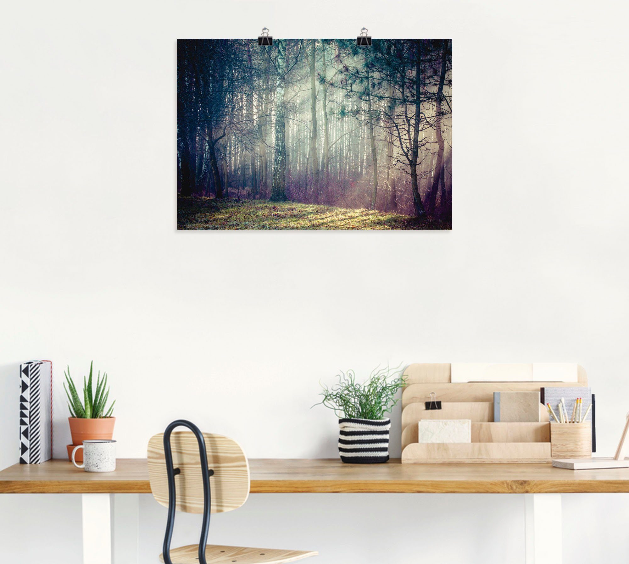 Artland Wandbild Sonnenstrahlen im Alubild, Wandaufkleber Leinwandbild, Waldbilder oder St), in versch. als (1 Poster Größen Wald