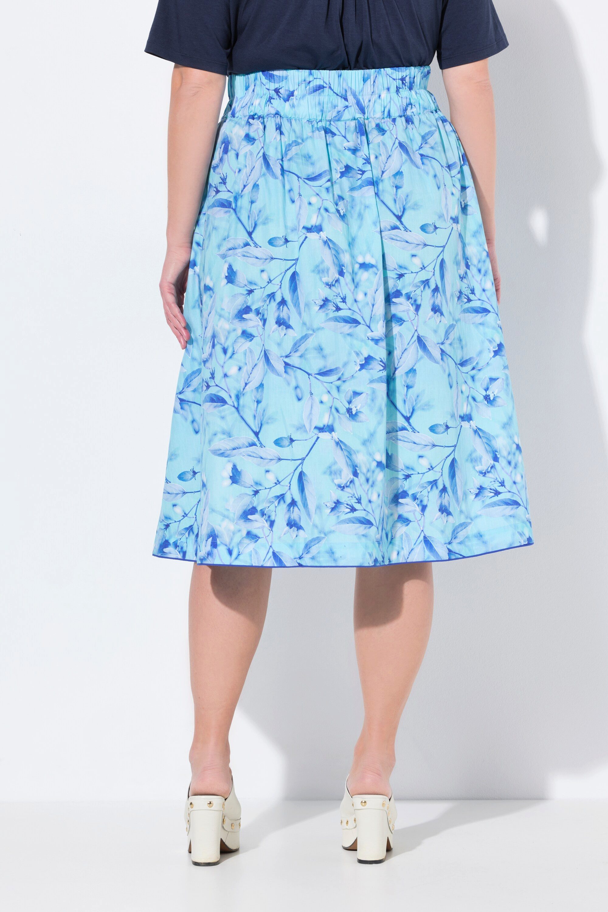 Ulla Popken Jerseyrock Faltenrock Landhaus-Blütendruck A-Linie Bundfalten