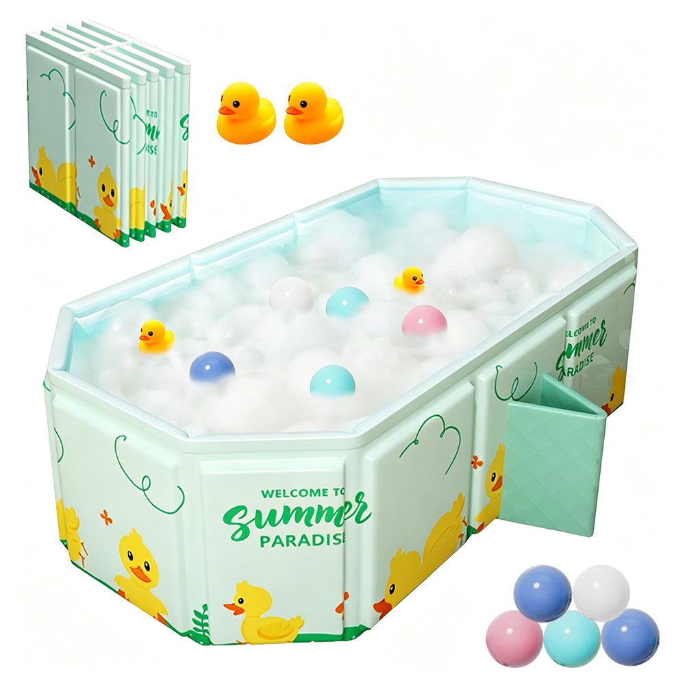 AFKSMILE Babybadewanne Babybadewanne Faltbar, Tragbare Baby Badewanne 5 Bälle & 2 Entchen, Für Kinder 0-8 Jahre mit Verstärkter Plattenstruktur und Doppelabfluss