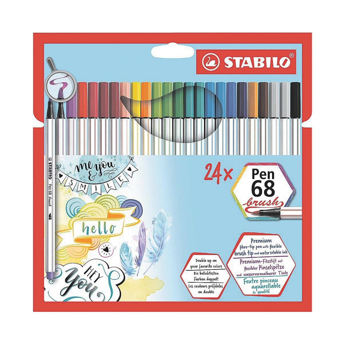 STABILO Filzstift Pen 68 brush, (24-tlg), durch Druck dicke oder dünne Linien