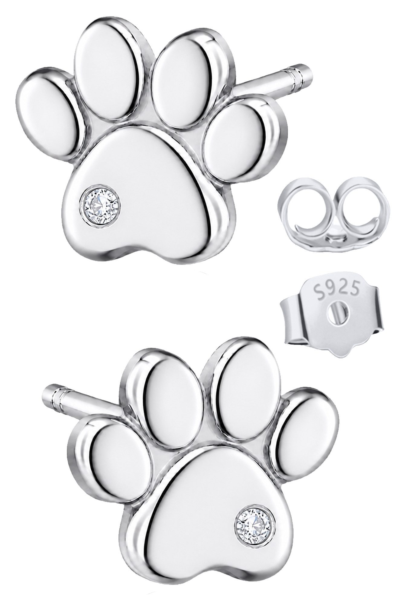 Limana Paar Ohrstecker dezente Pfoten Ohrringe Mädchen Damen 925 Silber gold Schmuck Geschenk (Silberschmuck inkl. Dose), Geburtstag Einschulung Schulanfang Ostern Weihnachten Nikolaus