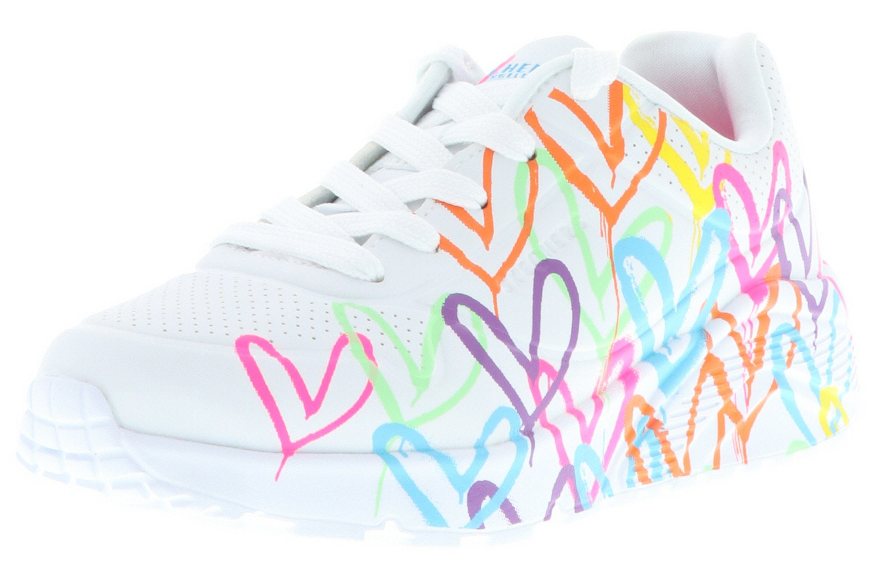 Skechers 314064L/WMN Uno Lite-Spread The Love Wht/Mult/Neon Sneaker atmungsaktiv durch Perforierung Weiß WMN