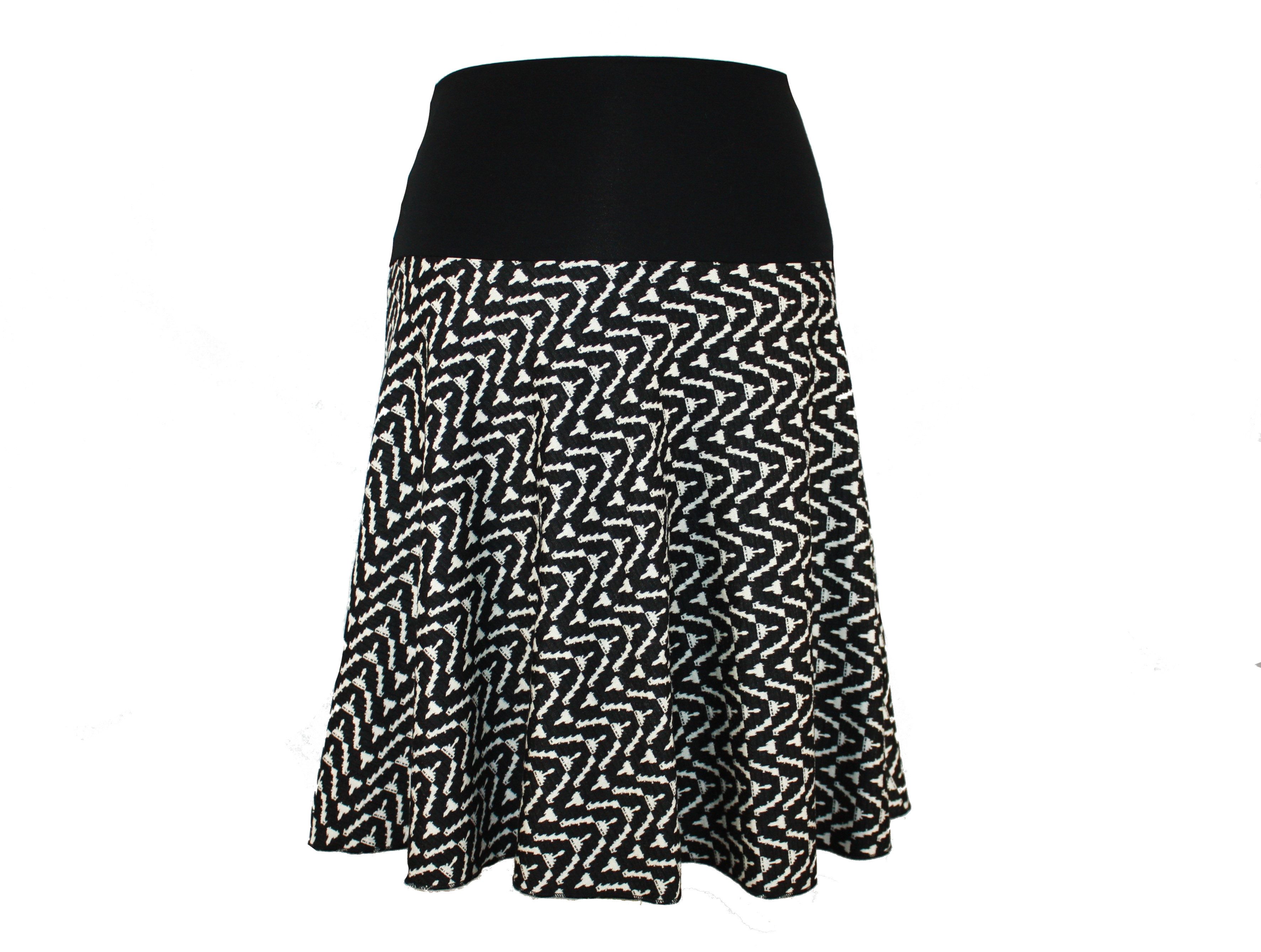 dunkle design A-Linien-Rock Schwarz Ecru Grün 57cm Jacquard Strick elastischer Bund