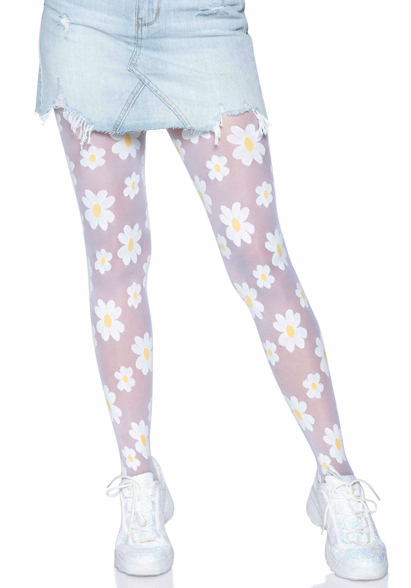 Strumpfhose Nylon Strumpfhose mit Blumen Muster - weiß