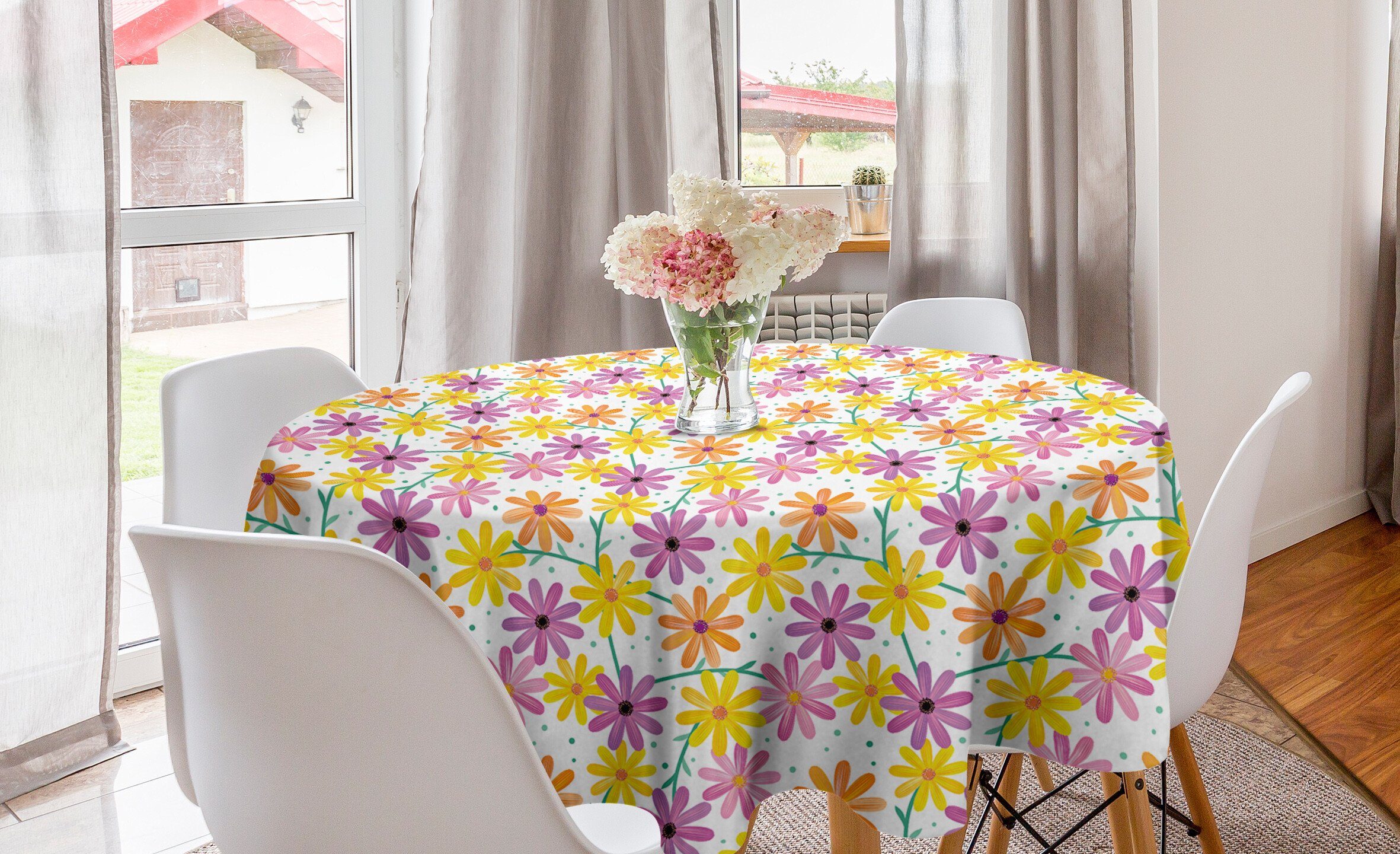 Tischdecke Gerbera-Gänseblümchen Kreis Tischdecke für Abakuhaus Abdeckung Esszimmer Garten-Kunst Dekoration, Küche