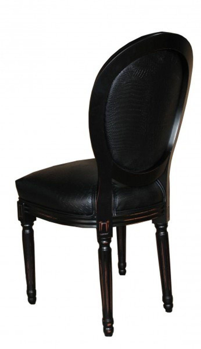 Casa Padrino Croco Esszimmer Luxus Designer Lederoptik - - Stuhl Barock Stuhl Esszimmerstuhl Schwarz Qualität