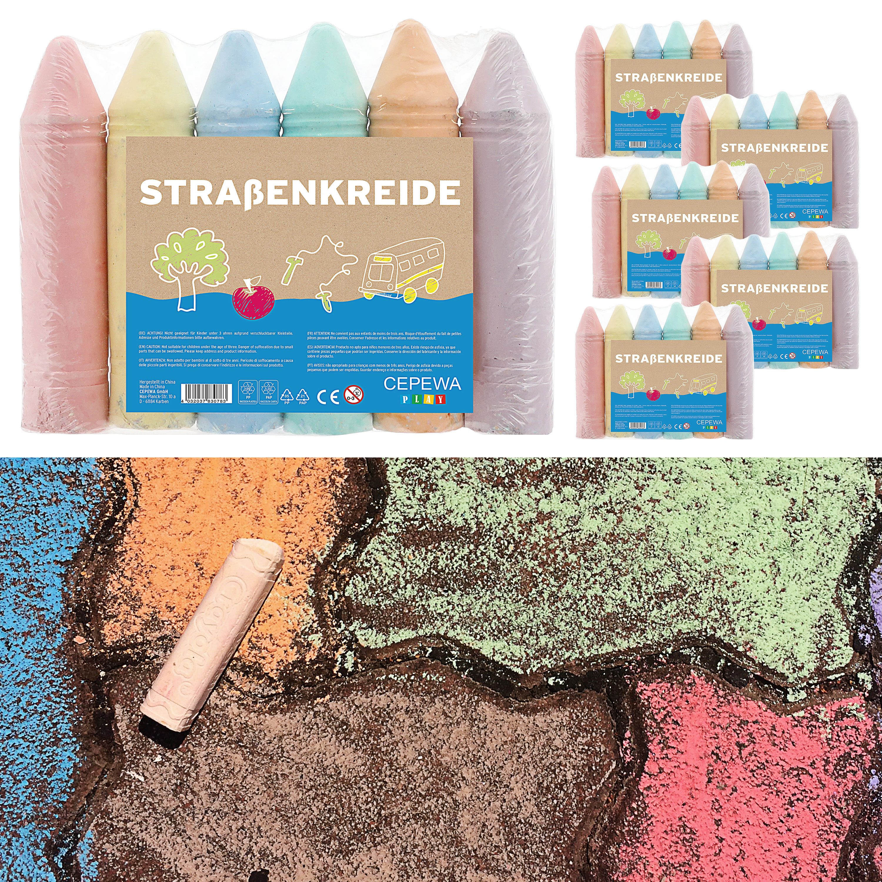 CEPEWA Kreidefarbe XL Straßenkreide 24er Set H18 bunt Kreide