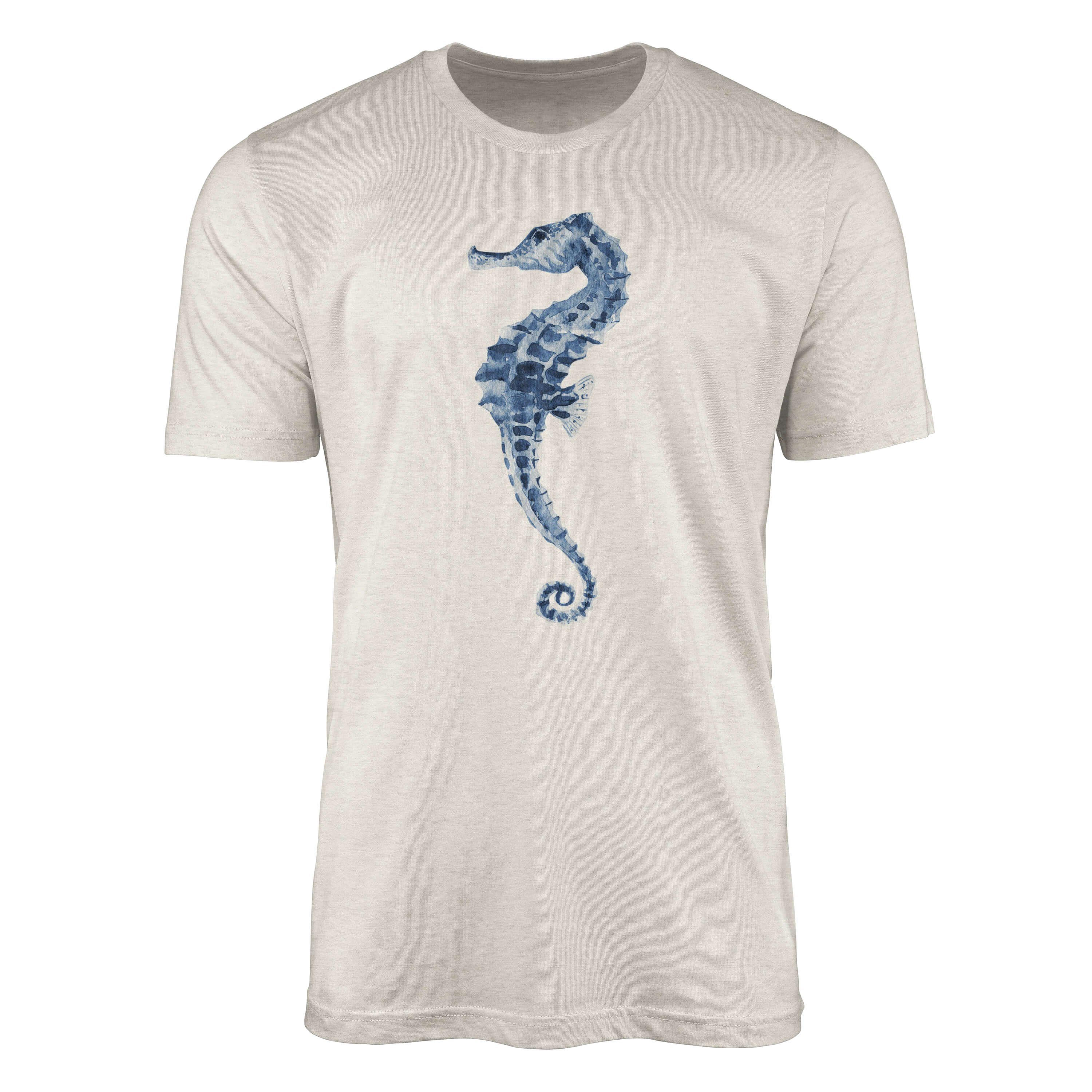 Sinus Art T-Shirt Herren Shirt 100% gekämmte Bio-Baumwolle T-Shirt Seepferdchen Wasserfarben Motiv Nachhaltig Ökomode (1-tlg)